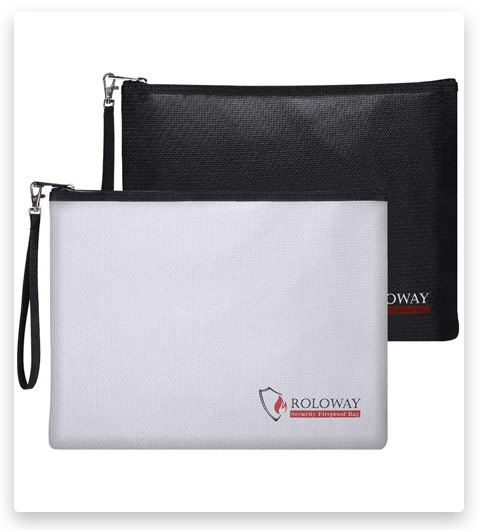 ROLOWAY Fireproof Money Bag for Cash / Documents with Zipper & Strap