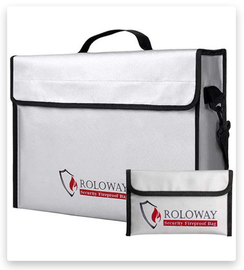 ROLOWAY Fireproof & Water Resistant Document & Money Bag with Silicone Coating & Zipper Closure