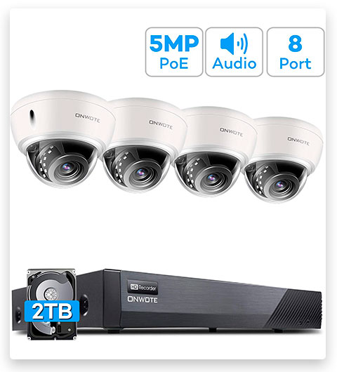 ONWOTE PoE IP Home Security Camera System - 1944P HD Vandal-Proof Dome