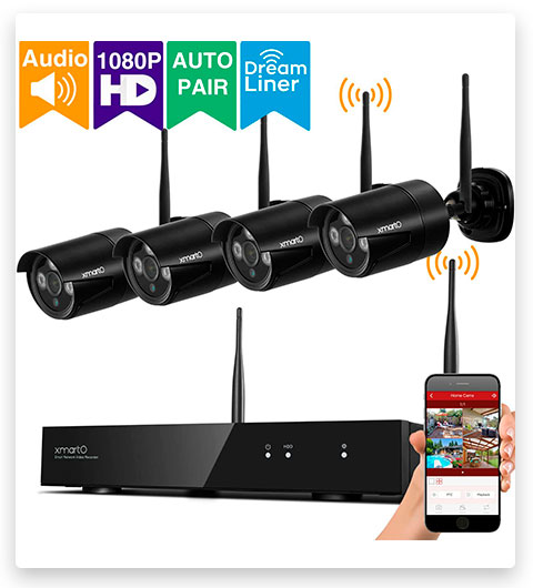 xmartO 1080p Home Security Camera System Wireless - 4CH NVR with 4 Cameras