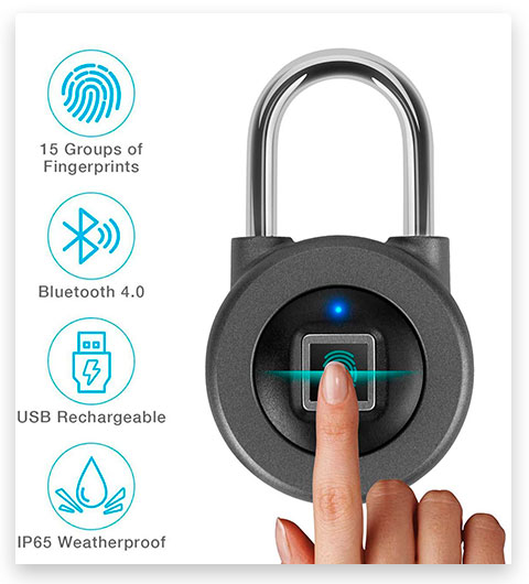 AICase Fingerprint Keyless Padlock with Rechargeable USB