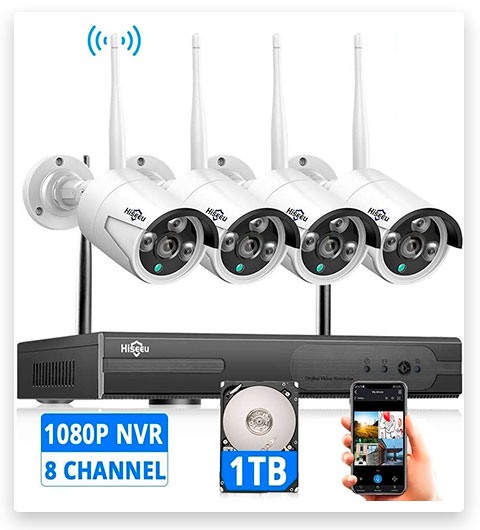 Hiseeu Wireless Security Camera System with 8 Channel NVR and 4 Wireless IP66 Waterproof Cameras