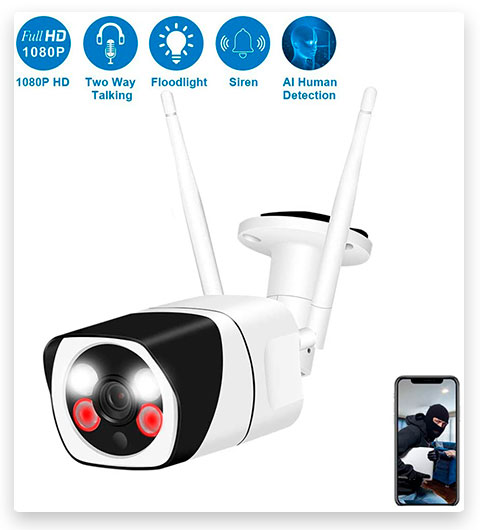 WESECUU Outdoor Security Camera with Floodlight and Siren Alarm
