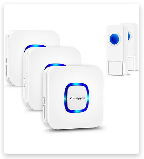 Coolqiya Wireless Doorbell with 2 Remote Button and 3 Plugin Receiver