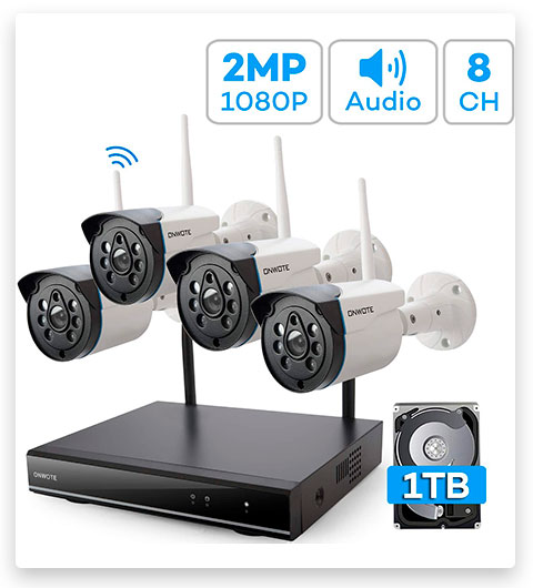 ONWOTE Expandable 1080P HD Audio Wireless Security Camera System with 1TB Hard Drive