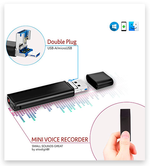 AttoDigital Mini Voice Activated Recorder - Slim USB Flash Drive