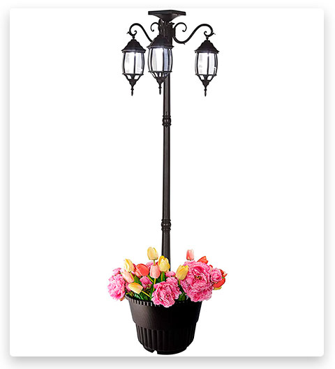 PierSurplus Tall Solar Lamp Post and Planter 3 Heads