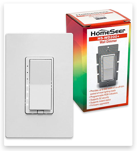 HomeSeer HS-WD200+ Z-Wave Plus Scene-Capable Smart Dimmer Switch w/RGB LED indicators