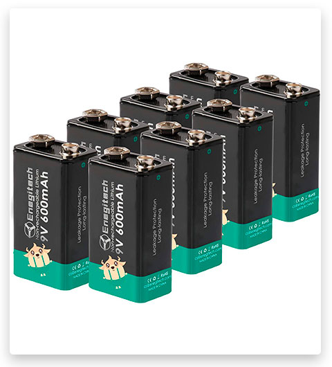Enegitech 9V Lithium Batteries 600mAh for Smoke Detectors