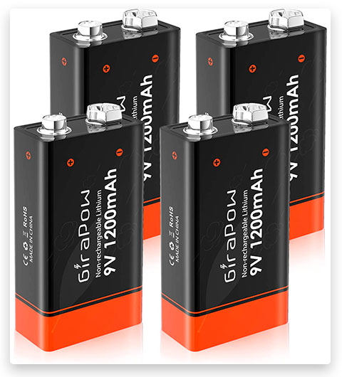 Girapow 1200mAh Long Lasting 9 Volt Lithium Battery