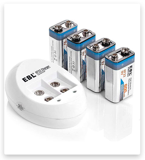 EBL 4-Pack 9V Batteries Li-ion 9 Volt Rechargeable Batteries