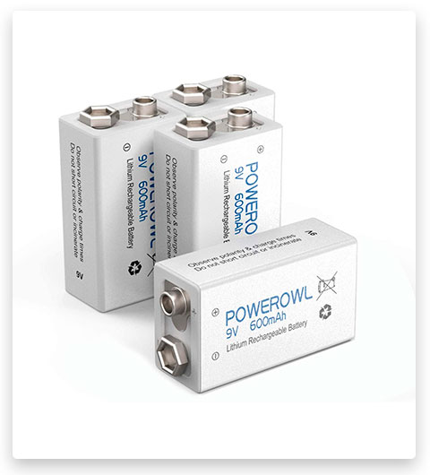 POWEROWL 9V Rechargeable 600mAh Batteries