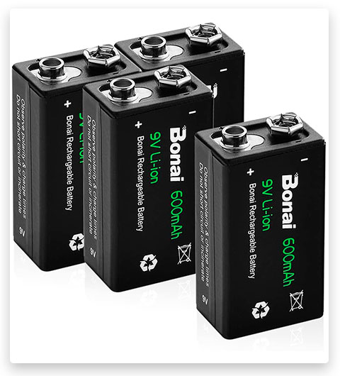 BONAI 600mAh High Capacity 9V Rechargeable Batteries